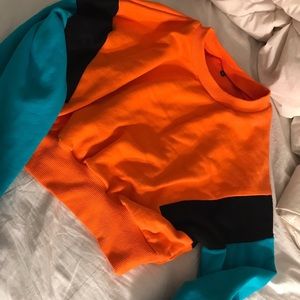 Orange and teal pullover